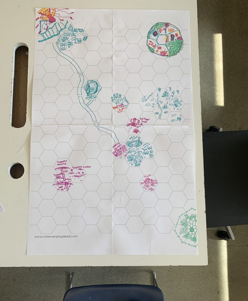 Ech0 Hex-map with marker drawings of loactions added by the players